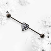 14G Black 38MM Length Heart Center with Cross Industrial Barbell. Industrial Piercing. Earrings. Body Jewelry. Ear Piercing. Body Piercing.